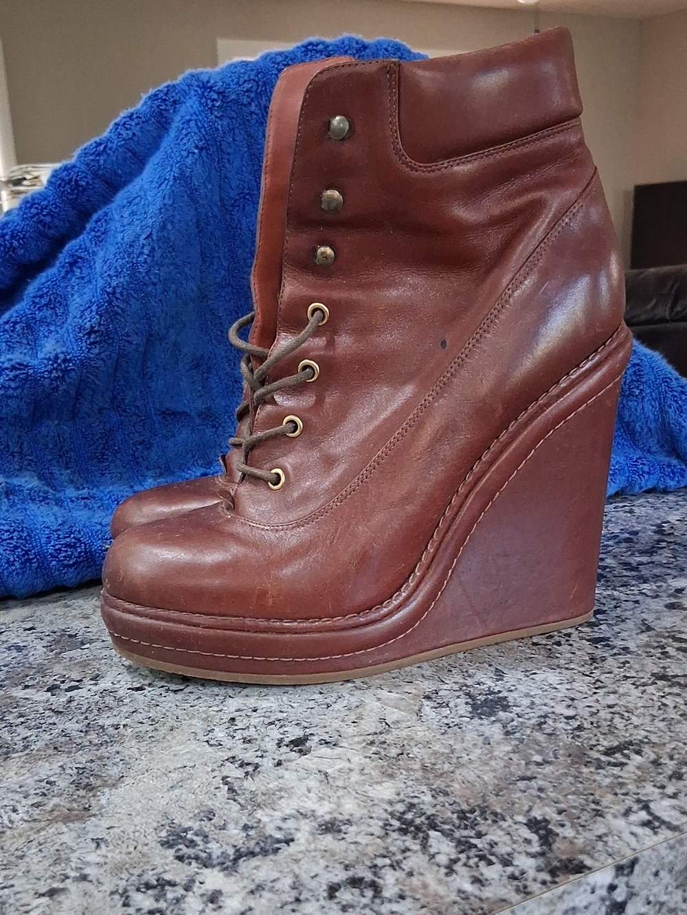 Marc By Marc Jacobs Brown Leather Lace-Up Wedge Boots